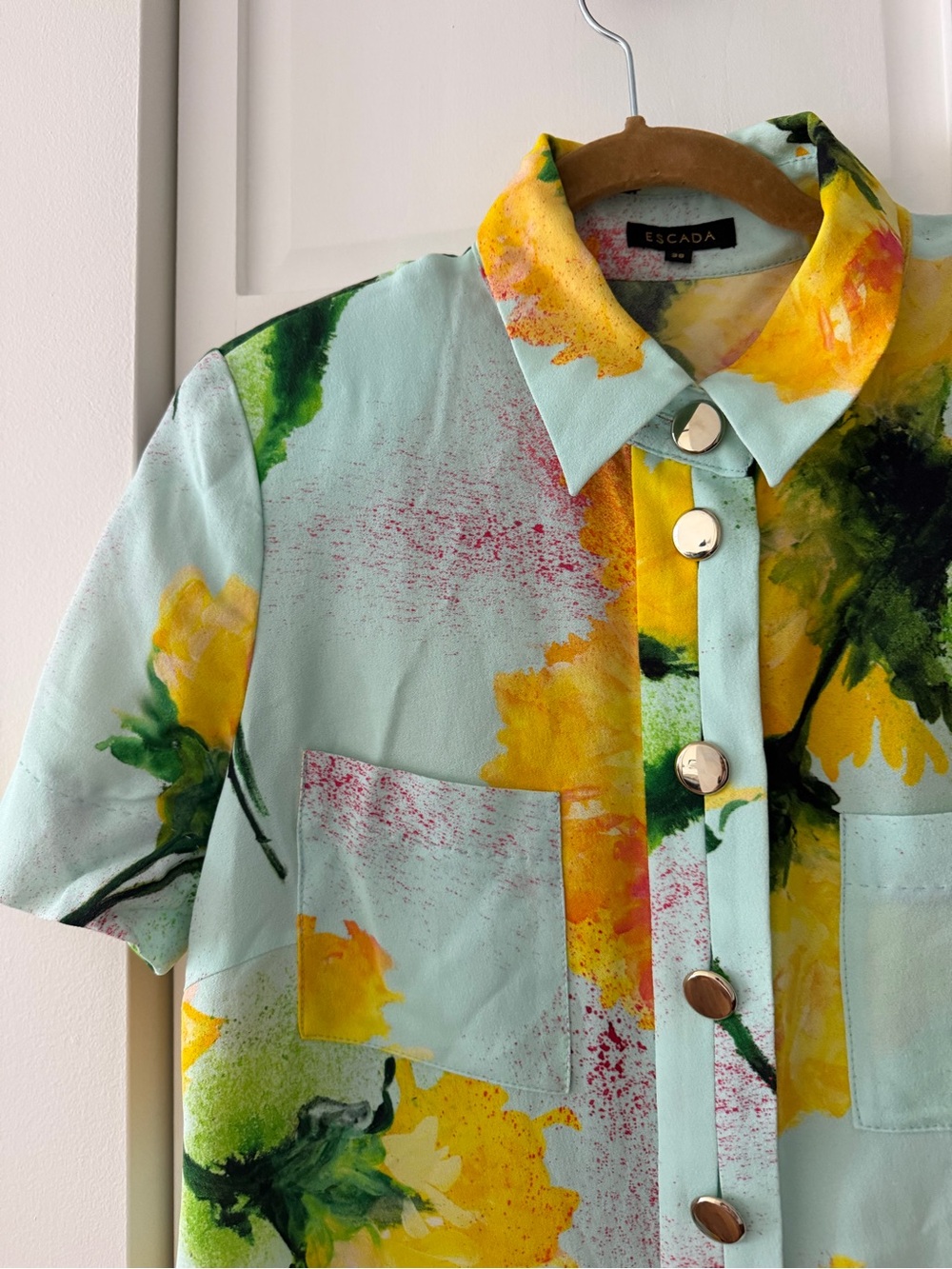 Escada "Dallinata" Mint Floral Viscose Shirt Dress - Size 38 like new - Picture 10 of 16
